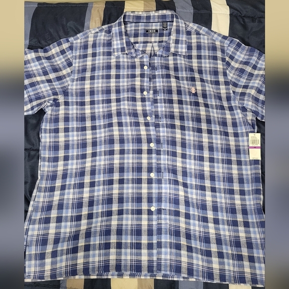Izod Madras Woven SS Button Down Linen Blend Shirt- Big & Tall Sz XXL NWT - Picture 7 of 8